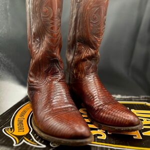 Handcrafted Men's Antique Tan Teju Lizard Skin Exotic Leather Western Boots 10 D